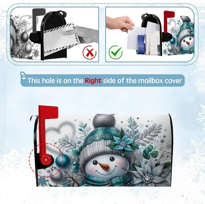 VBXNT Store Winter Christmas Snowman Themed Mailbox Cover, Magnetic Waterproof Mailbox Package 18x21 Inch Standard Size, Snow Oxford Cloth Mailbox Decoration for Christmas, Thanksgiving, Winter Outdoor Garden - Image 5